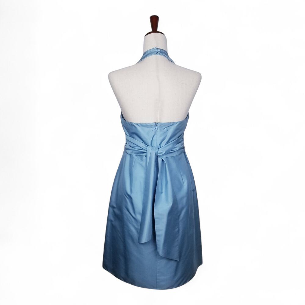 ANN TAYLOR 100% Silk Deep V-Neck Halter Fit & Flare Cocktail Dress Blue - Size 8 - Picture 2 of 4